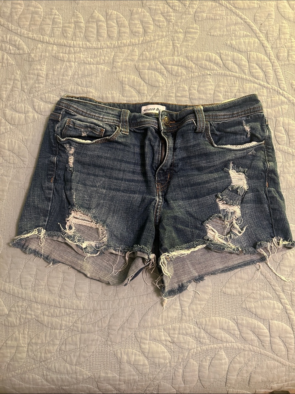 Distressed Women's Denim Jean Shorts - Dark Blue